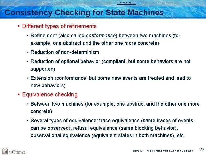 Introduction Simple Checks Prototyping Functional Test Design Formal V&V Reviews and Inspections Consistency Checking