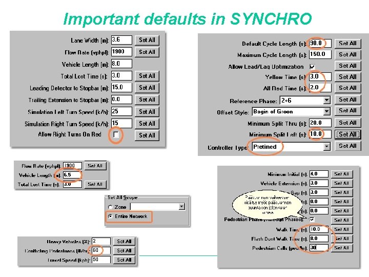 Important defaults in SYNCHRO & SIMTRAFFIC 