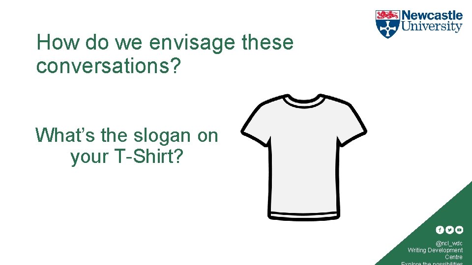 How do we envisage these conversations? What’s the slogan on your T-Shirt? @ncl_wdc Writing