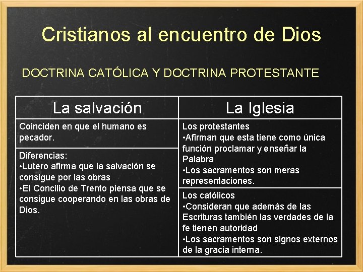 Cristianos al encuentro de Dios DOCTRINA CATÓLICA Y DOCTRINA PROTESTANTE La salvación Coinciden en