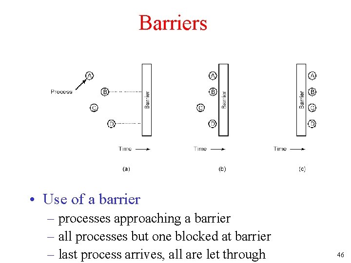 Barriers • Use of a barrier – processes approaching a barrier – all processes