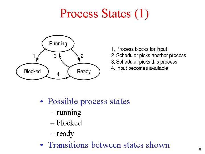 Process States (1) • Possible process states – running – blocked – ready •