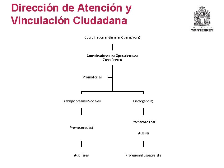 Dirección de Atención y Vinculación Ciudadana Coordinador(a) General Operativo(a) Coordinadores(as) Operativos(as) Zona Centro Promotor(a) Dirección de Atención y Vinculación Ciudadana Coordinador(a) General Operativo(a) Coordinadores(as) Operativos(as) Zona Centro Promotor(a)