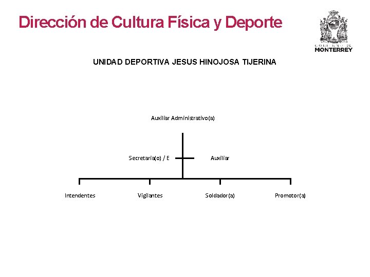 Dirección de Cultura Física y Deporte UNIDAD DEPORTIVA JESUS HINOJOSA TIJERINA Auxiliar Administrativo(a) Intendentes Dirección de Cultura Física y Deporte UNIDAD DEPORTIVA JESUS HINOJOSA TIJERINA Auxiliar Administrativo(a) Intendentes