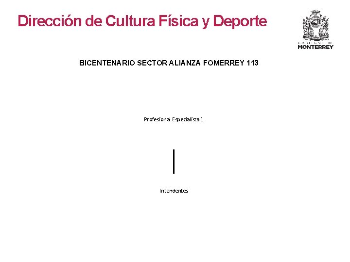 Dirección de Cultura Física y Deporte BICENTENARIO SECTOR ALIANZA FOMERREY 113 Profesional Especialista 1 Dirección de Cultura Física y Deporte BICENTENARIO SECTOR ALIANZA FOMERREY 113 Profesional Especialista 1