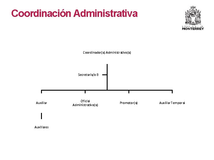 Coordinación Administrativa Coordinador(a) Administrativo(a) Secretaria/o B Auxiliares Oficial Administrativo(a) Promotor(a) Auxiliar Temporal Coordinación Administrativa Coordinador(a) Administrativo(a) Secretaria/o B Auxiliares Oficial Administrativo(a) Promotor(a) Auxiliar Temporal