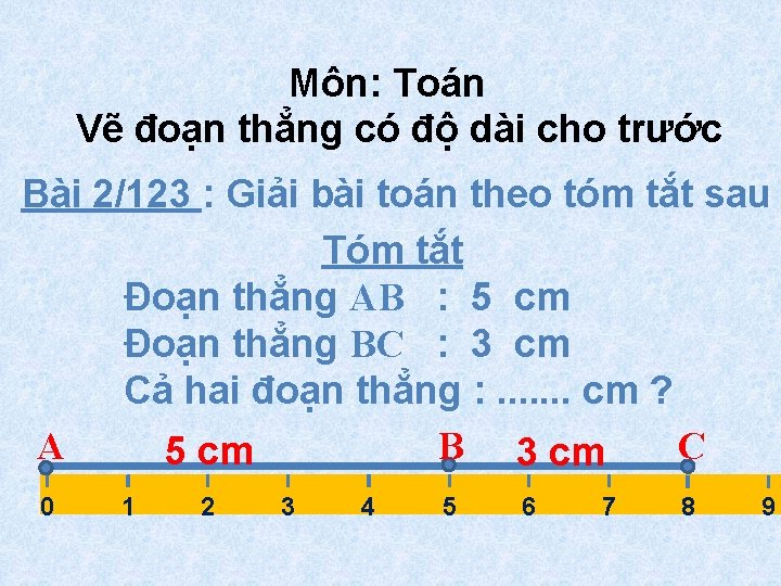 Môn: Toán Vẽ đoạn thẳng có độ dài cho trước Bài 2/123 : Giải