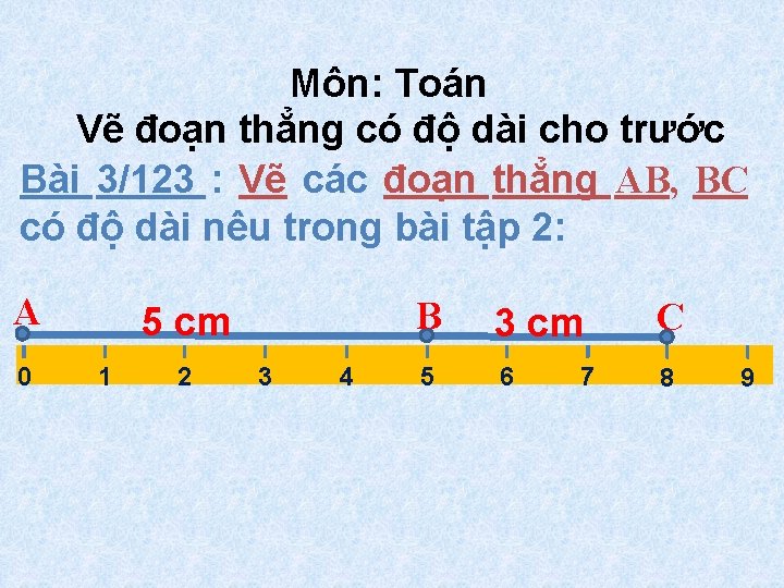 Môn: Toán Vẽ đoạn thẳng có độ dài cho trước Bài 3/123 : Vẽ