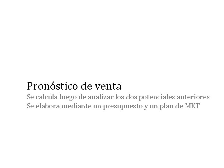 Pronóstico de venta Se calcula luego de analizar los dos potenciales anteriores Se elabora