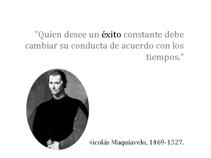 "Quien desee un éxito constante debe cambiar su conducta de acuerdo con los tiempos.