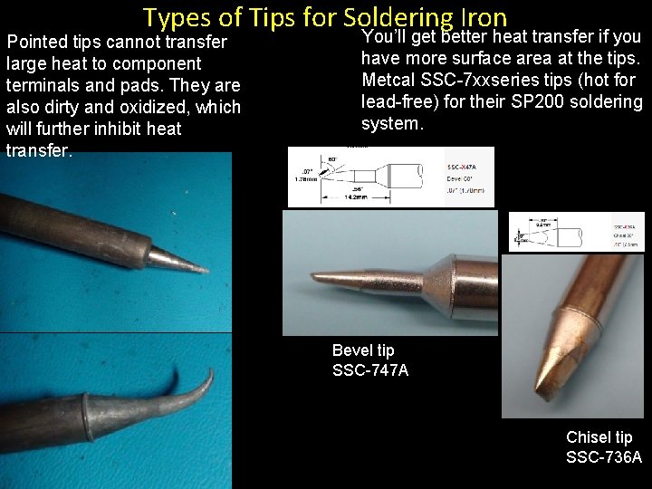 Types of Tips for Soldering Iron Pointed tips cannot transfer large heat to component