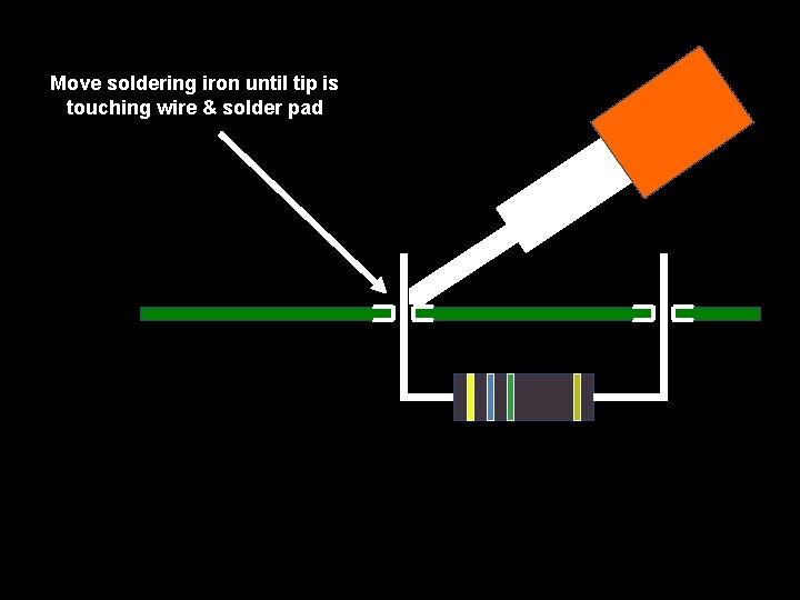 Move soldering iron until tip is touching wire & solder pad 