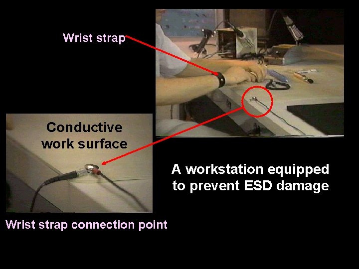 Wrist strap Conductive work surface A workstation equipped to prevent ESD damage Wrist strap