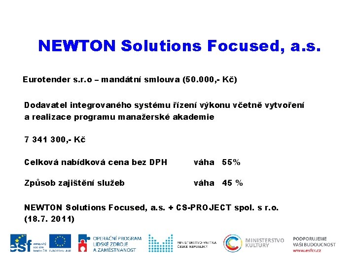 NEWTON Solutions Focused, a. s. Eurotender s. r. o – mandátní smlouva (50. 000,