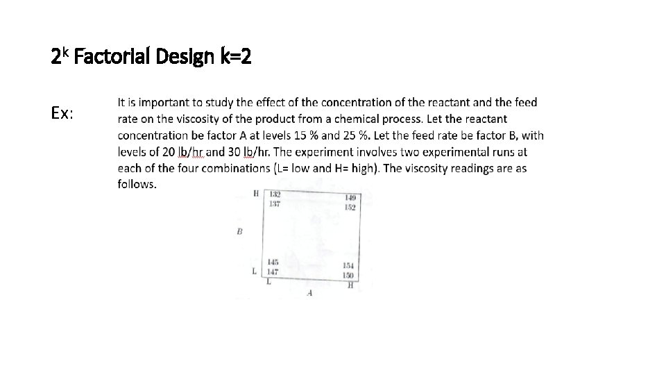 2 k Factorial Design k=2 Ex: 