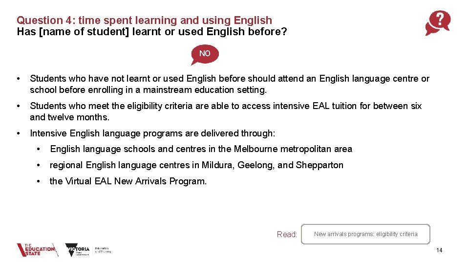 Question 4: time spent learning and using English Has [name of student] learnt or