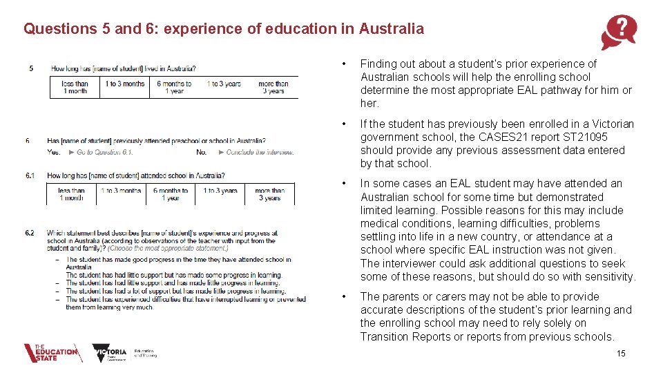 Questions 5 and 6: experience of education in Australia • Finding out about a