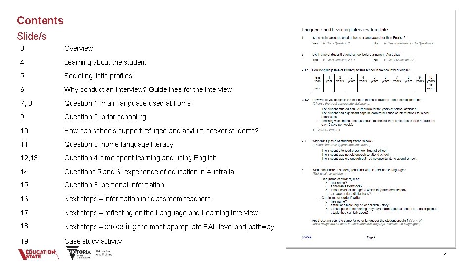 Contents Slide/s 3 Overview 4 Learning about the student 5 Sociolinguistic profiles 6 Why