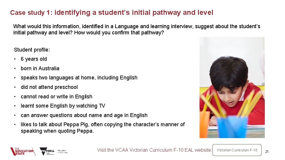 Case study 1: identifying a student’s initial pathway and level What would this information,