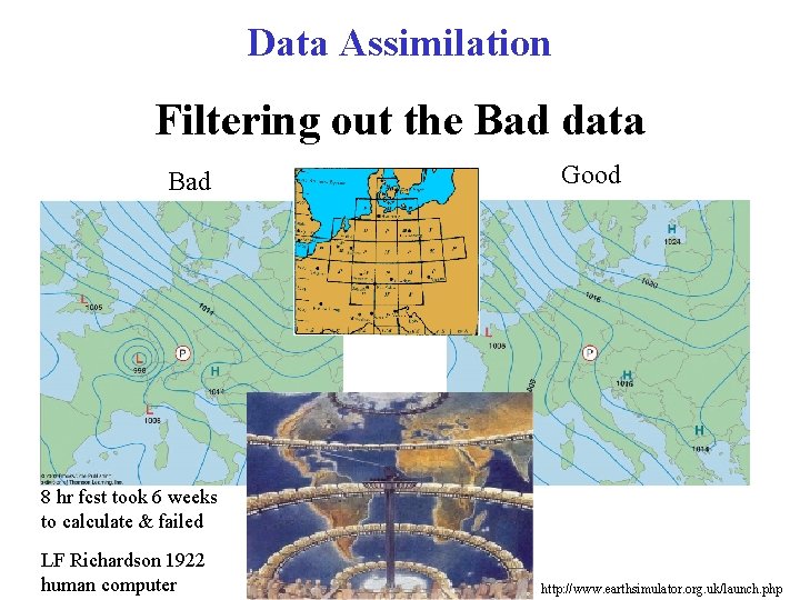 Data Assimilation Filtering out the Bad data Bad Good 8 hr fcst took 6