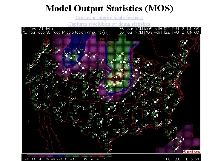 Model Output Statistics (MOS) Creates a subgrid scale forecast Captures resolution by doing statistics