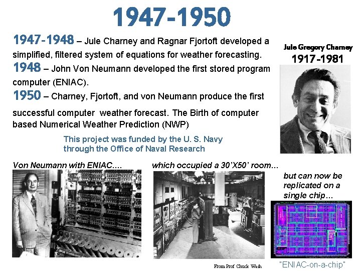 1947 -1950 1947 -1948 – Jule Charney and Ragnar Fjortoft developed a simplified, filtered