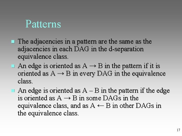 Patterns The adjacencies in a pattern are the same as the adjacencies in each