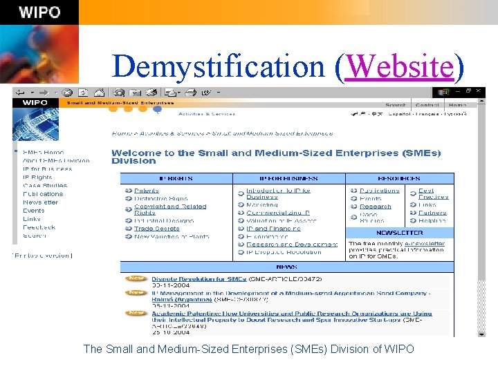 Demystification (Website) The Small and Medium-Sized Enterprises (SMEs) Division of WIPO 