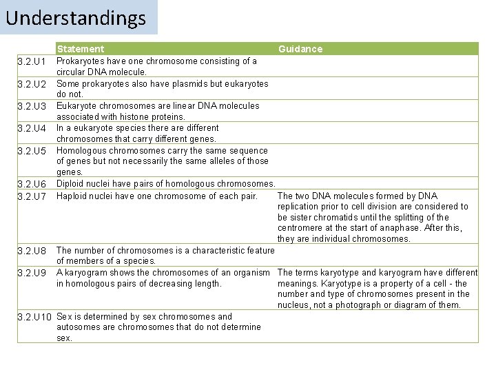 Understandings Statement 3. 2. U 1 Prokaryotes have one chromosome consisting of a Guidance