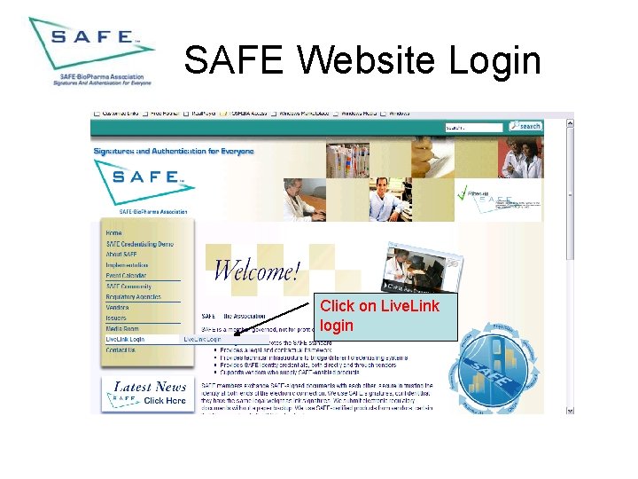 SAFE Website Login Click on Live. Link login 