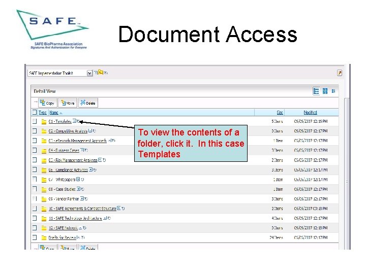Document Access To view the contents of a folder, click it. In this case