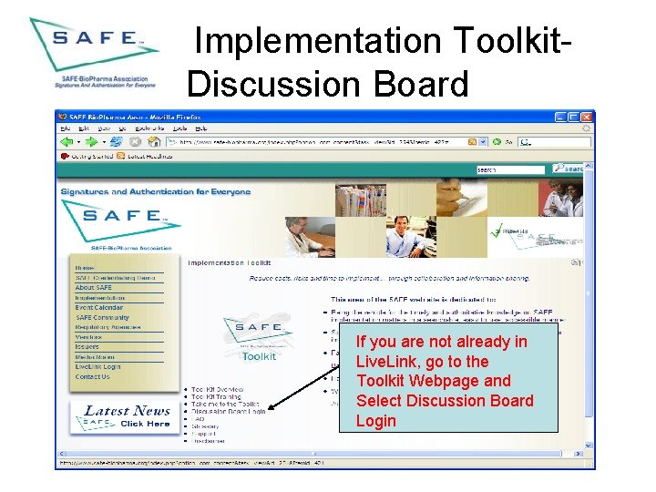 Implementation Toolkit. Discussion Board If you are not already in Live. Link, go to