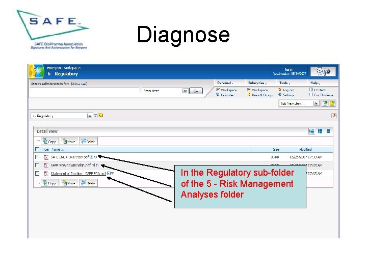 Diagnose In the Regulatory sub-folder of the 5 - Risk Management Analyses folder 