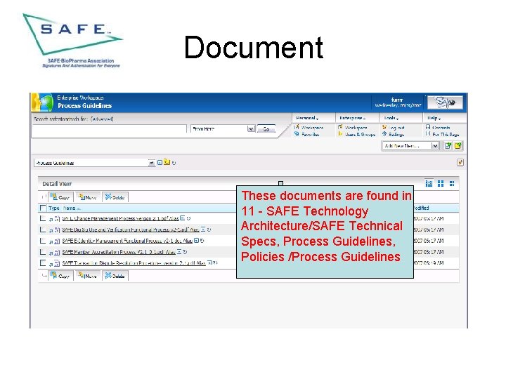 Document These documents are found in 11 - SAFE Technology Architecture/SAFE Technical Specs, Process