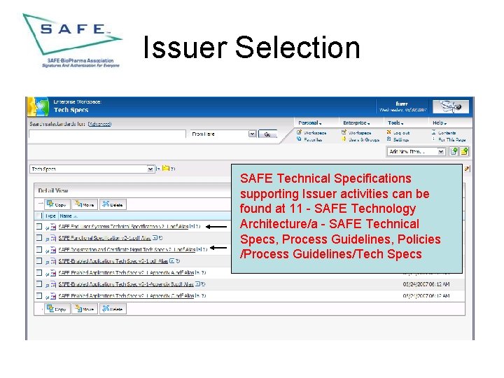 Issuer Selection SAFE Technical Specifications supporting Issuer activities can be found at 11 -