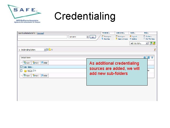 Credentialing As additional credentialing sources are added, we will add new sub-folders 