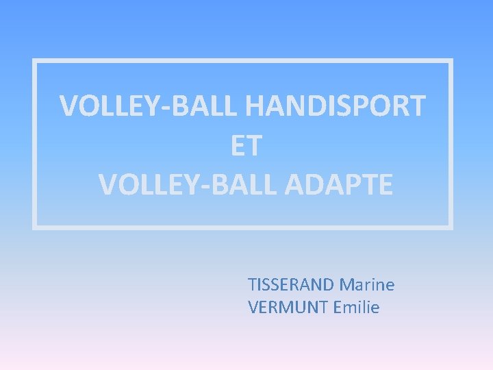VOLLEY-BALL HANDISPORT ET VOLLEY-BALL ADAPTE TISSERAND Marine VERMUNT Emilie 