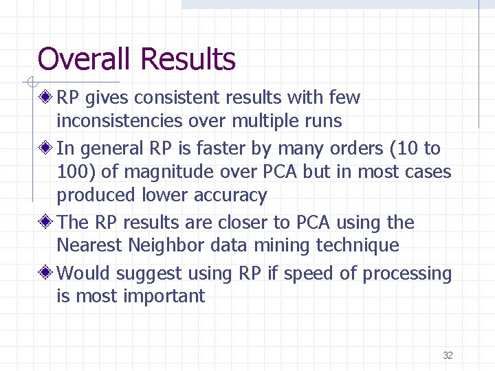 Overall Results RP gives consistent results with few inconsistencies over multiple runs In general Overall Results RP gives consistent results with few inconsistencies over multiple runs In general