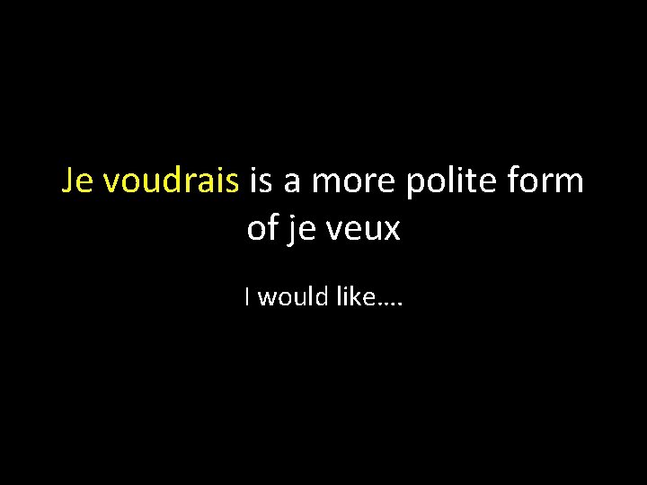 Je voudrais is a more polite form of je veux I would like…. 