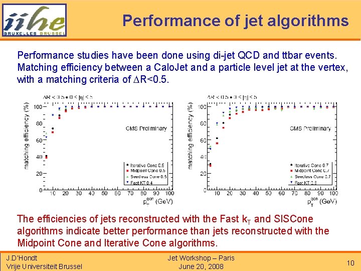 Performance of jet algorithms Performance studies have been done using di-jet QCD and ttbar