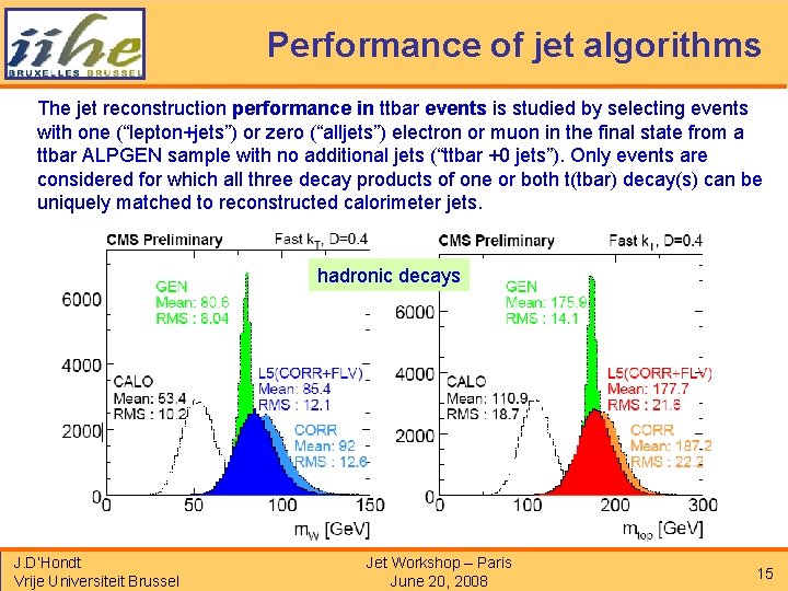 Performance of jet algorithms The jet reconstruction performance in ttbar events is studied by