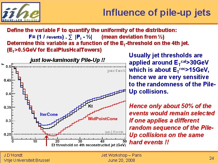 Influence of pile-up jets Define the variable F to quantify the uniformity of the