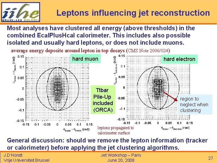 Leptons influencing jet reconstruction Most analyses have clustered all energy (above thresholds) in the