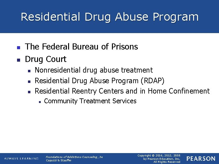 Residential Drug Abuse Program n n The Federal Bureau of Prisons Drug Court n