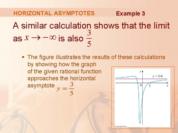 HORIZONTAL ASYMPTOTES Example 3 A similar calculation shows that the limit as is also