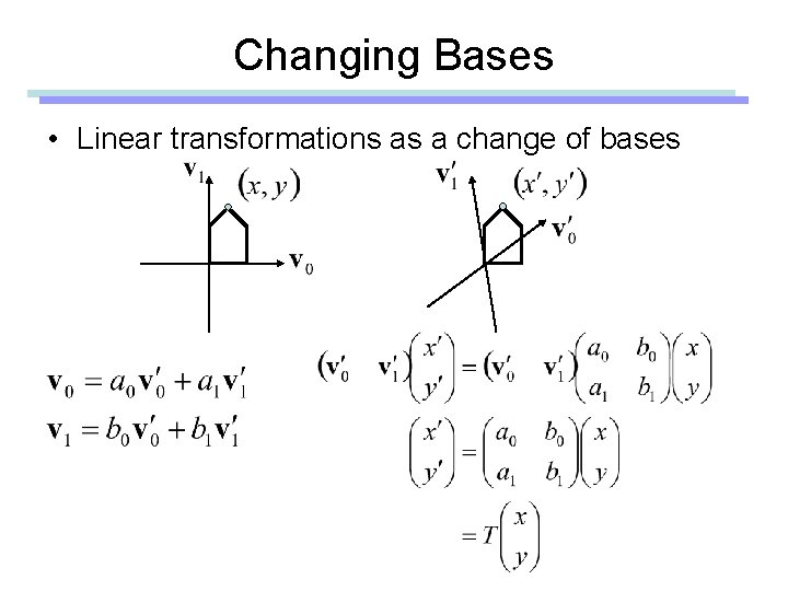 Changing Bases • Linear transformations as a change of bases Changing Bases • Linear transformations as a change of bases