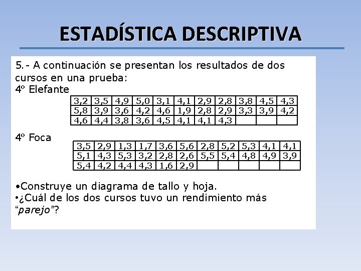 ESTADÍSTICA DESCRIPTIVA 5. - A continuación se presentan los resultados de dos cursos en