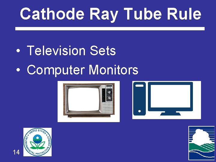 Cathode Ray Tube Rule • Television Sets • Computer Monitors 14 