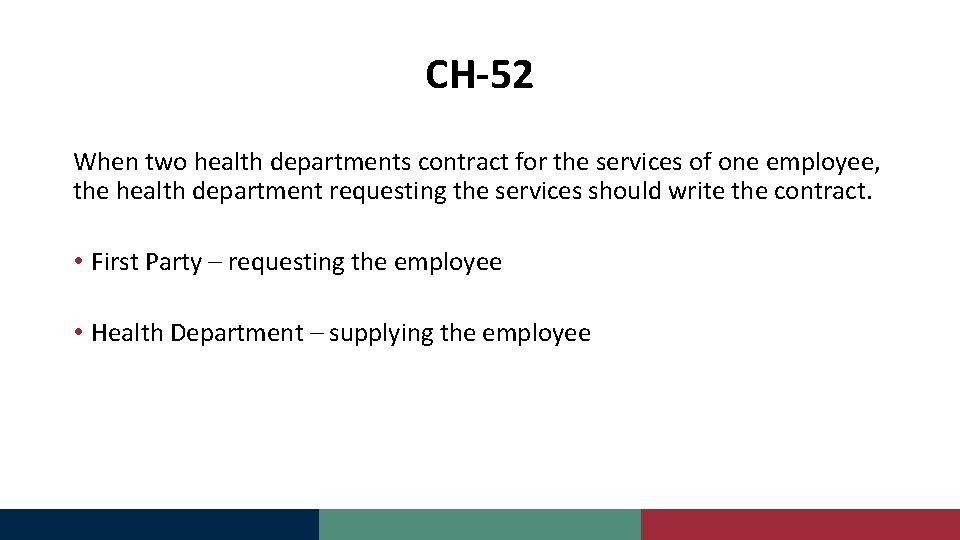 CH-52 When two health departments contract for the services of one employee, the health