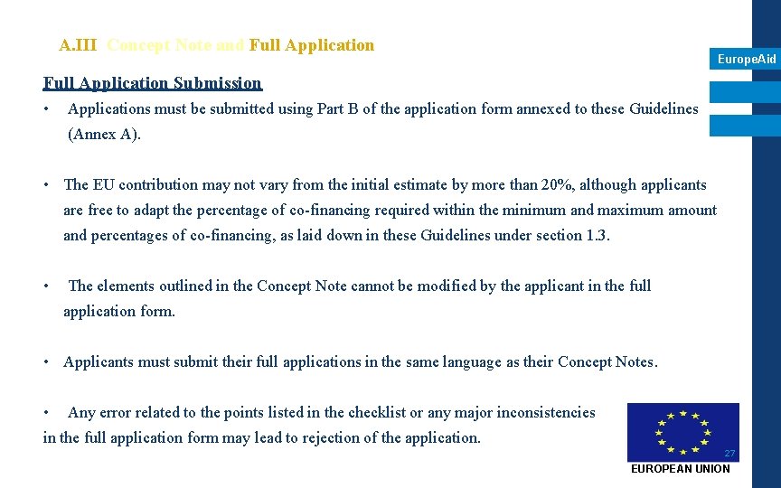 A. III Concept Note and Full Application Europe. Aid Full Application Submission • Applications A. III Concept Note and Full Application Europe. Aid Full Application Submission • Applications
